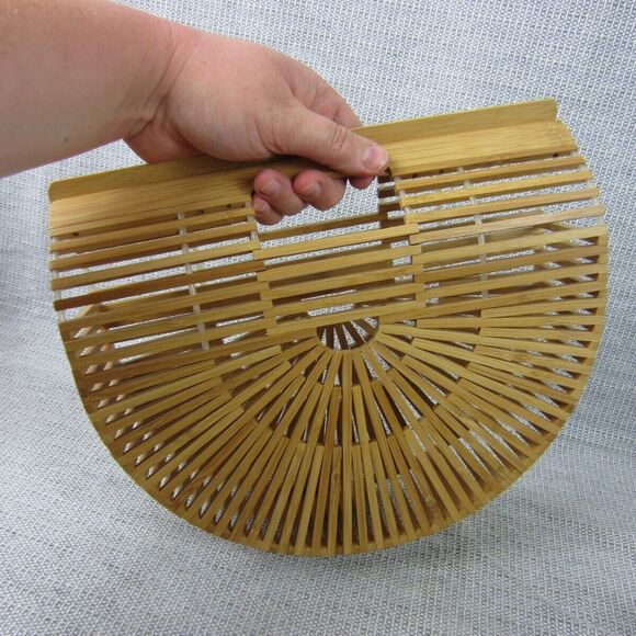 Bamboo Handbag Women Boho Summer Beach Vacation Wood Bag Purse Bohemian Ark Cage - Picture 7 of 10